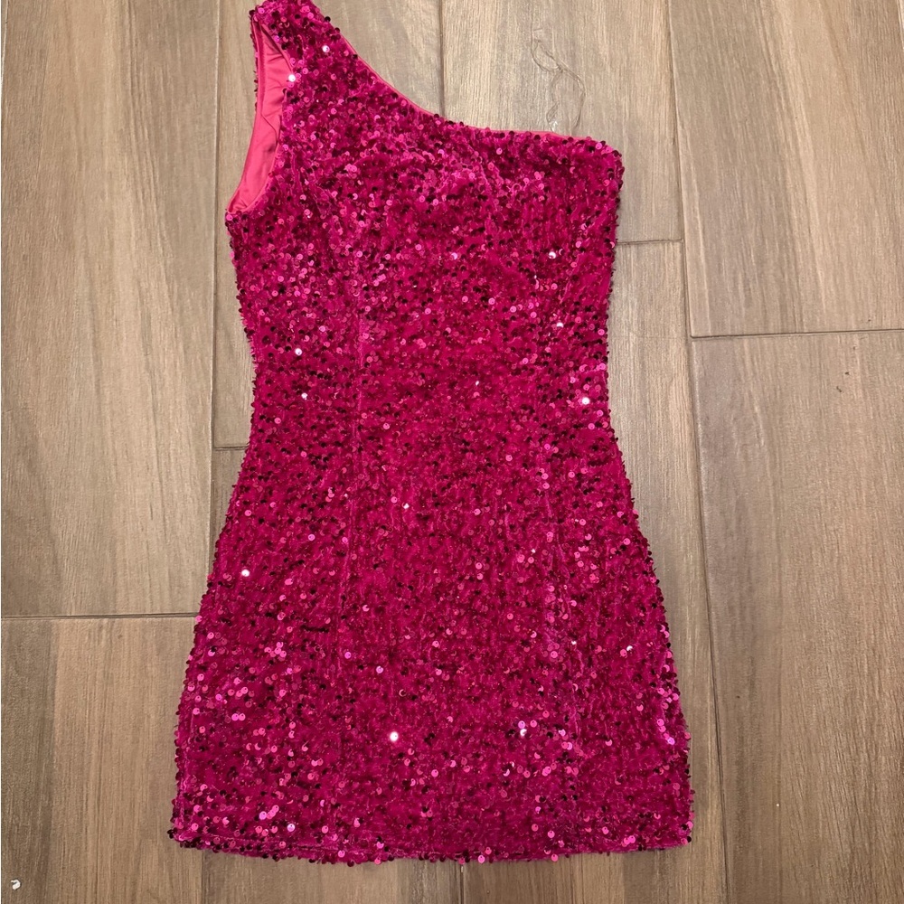 Pink Sequin One-Shoulder Dress